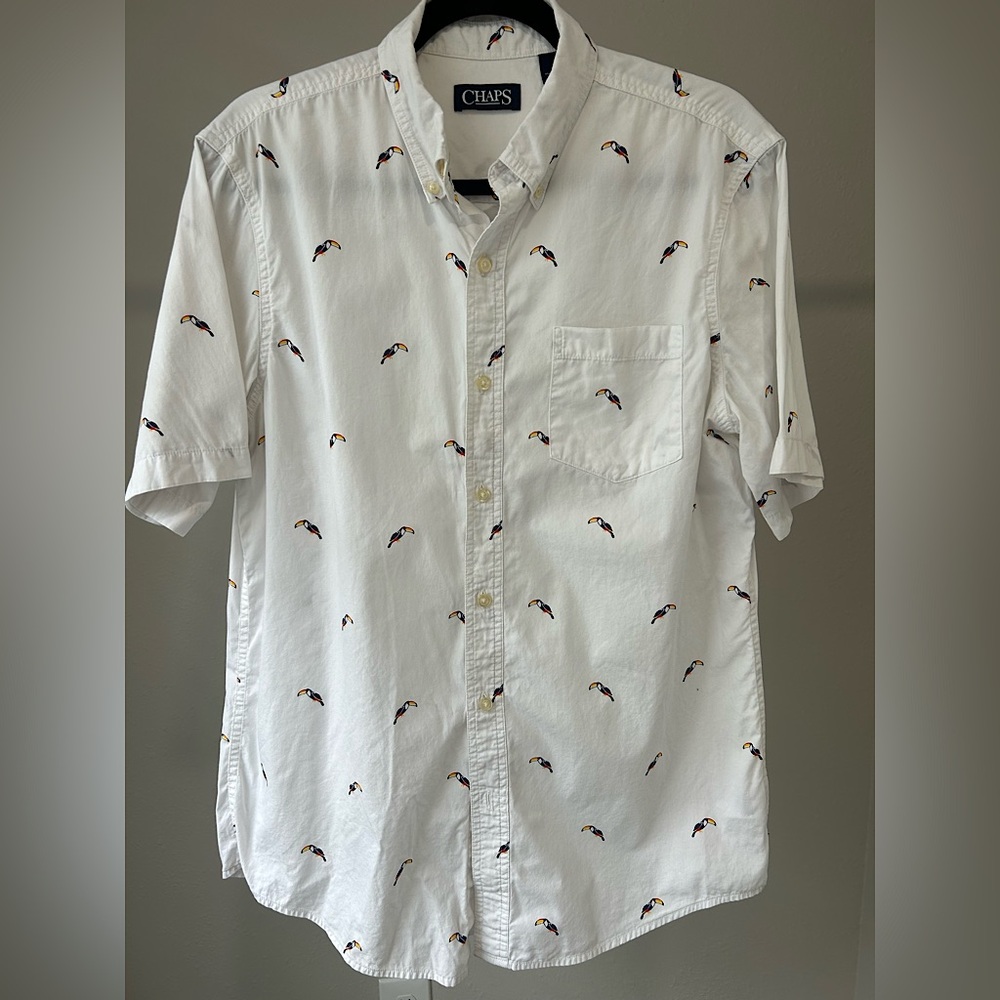 Chaps White Casual Shirt with Bird Pattern